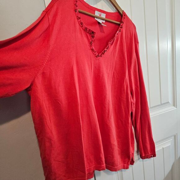 Quaker Factory Sweater Womens 3X Pink Beaded Sequin Bright Stretchy Casual Retro - Picture 5 of 8